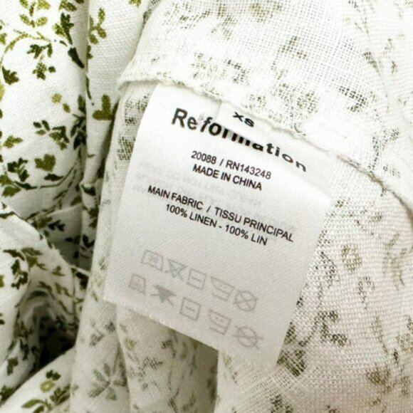 NWT Reformation Mint Floral Print Linen Wrap Midi Dress White Green - Picture 6 of 7